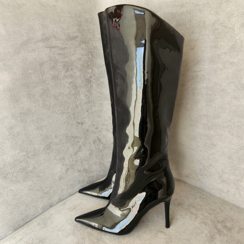 Steve Madden Black Patent Knee-High Stiletto Boots